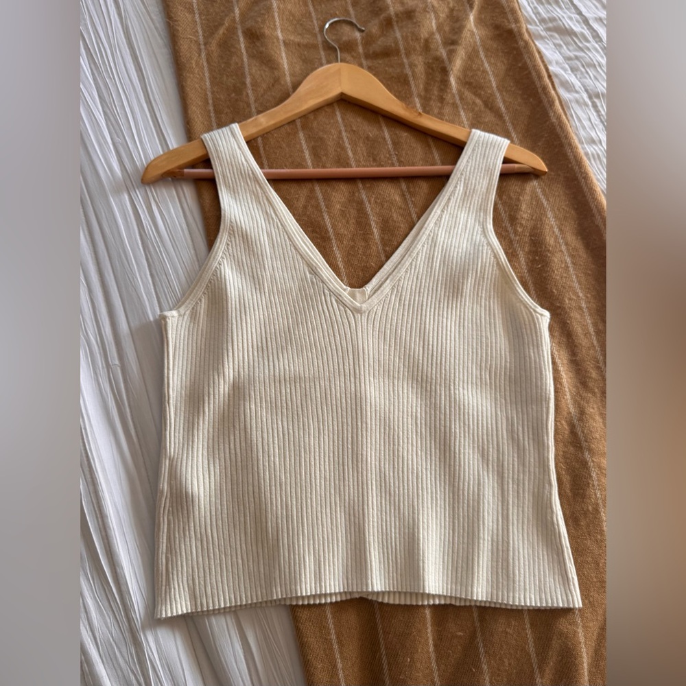 Madewell Ivory Ribbed Button-Front Sweater Tank Top - Picture 2 of 4